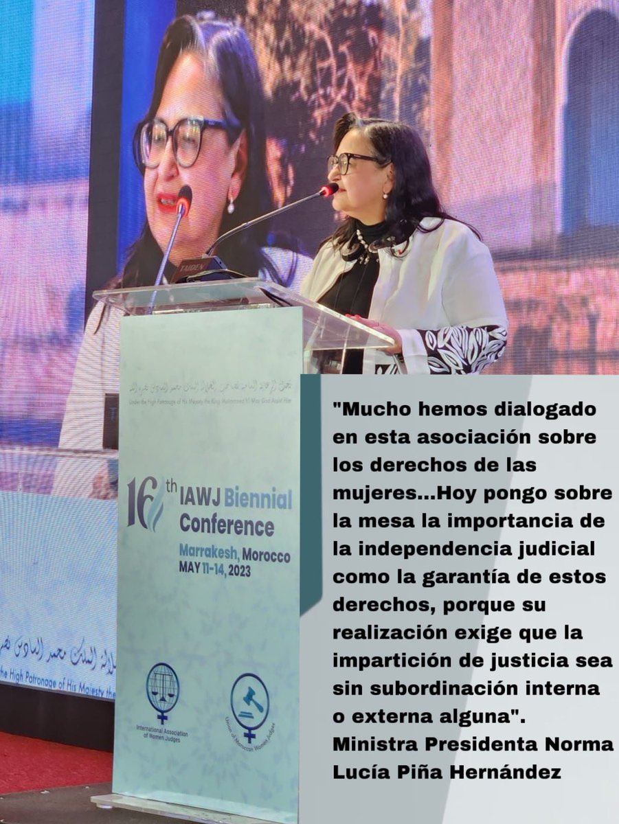 Muchas felicidades Presidenta de la Suprema Corte de Justicia
Muchas felicidades Ministra Norma Piña, es un orgullo para México 🇲🇽 

#NormaPiña #WomenJudges 

Premio Derechos Humanos 2023 de Internacional Association of women Judges.

📷Mora Erica