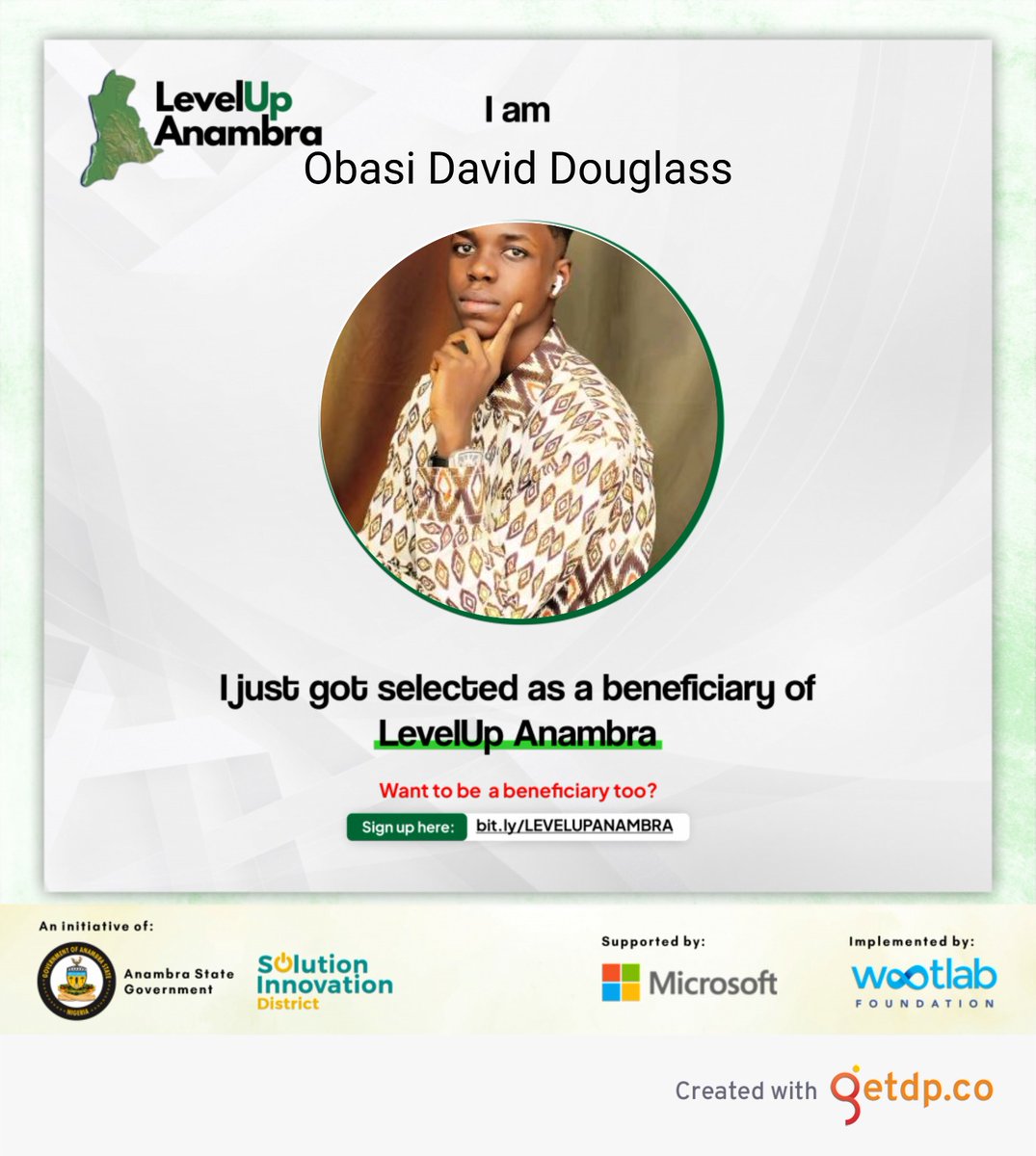 I got accepted into the LevelUp Anambra Digital Skills Training Program; Powered by the Solution Innovation District of Anambra State Government in Partnership with Microsoft and Wootlab Foundation.

#LevelUpAnambra #solutioninnovationdistrict #SID #wootlabfoundation