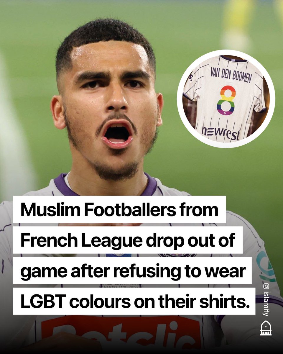 Alhamdhulillaah's tweet photo. 🚨 At least five footballers from Toulouse FC and Nantes FC dropped out of the Ligue 1 game between each other after refusing to wear colours promoting LGBT on their shirts. https://t.co/QSJ4EtmSqW