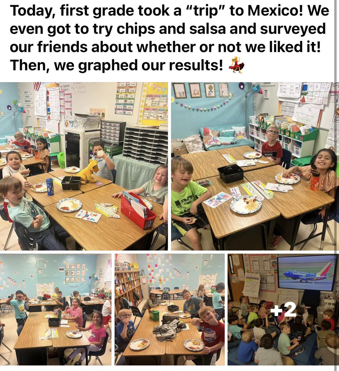 CaddoGrove's tweet photo. CGE first grade Cinco de Mayo - math, snacks and cultural awareness. Well done! #CGEAwesome https://t.co/vsXIQMCDEy