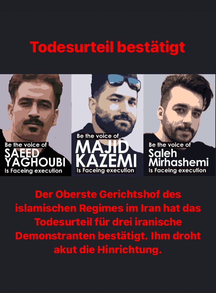 DktrSdr's tweet photo. Es gibt eine dringende Notlage, die unsere volle Aufmerksamkeit erfordert: #SaeedYaghoubi, #MajidKazemi und #SalehMirhashemi sind drei unschuldige junge Männer, die morgen hingerichtet werden sollen. Die Informationen, die von ihren Familien vorliegen, sind alarmierend und wir müssen jetzt handeln, um ihre Leben zu retten.
Ich bitte jeden von uns, heute Abend die Stimme von Saeed, Majid und Saleh zu sein und unsere Plattformen zu nutzen, um auf ihr Schicksal aufmerksam zu machen.
#خانه_اصفهان