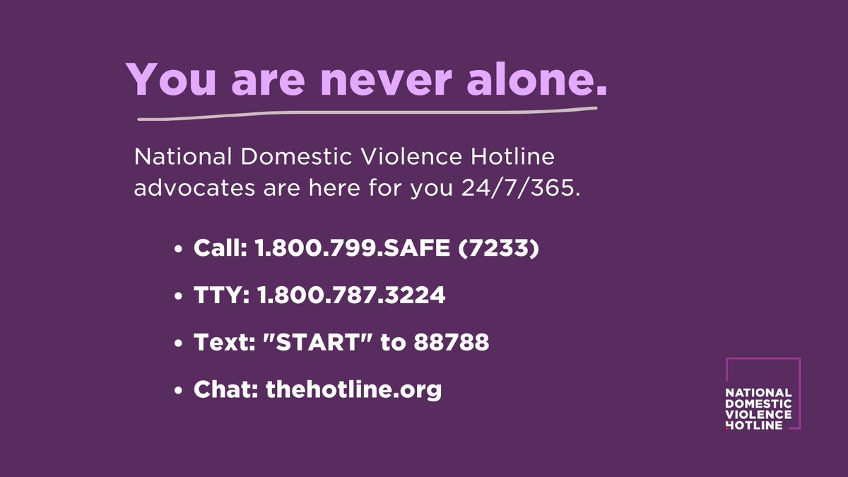 sj_action's tweet photo. If you're experiencing relationship abuse in any form, help is available. The Hotline @ndvh provides free, confidential support and resources 24/7/365. 
Phone 1-800-799-7233 
TTY 1-800-787-3224 
Text "START" to 88788
Chat online at https://t.co/mp1odvVsEt https://t.co/A7YkdqeTvB