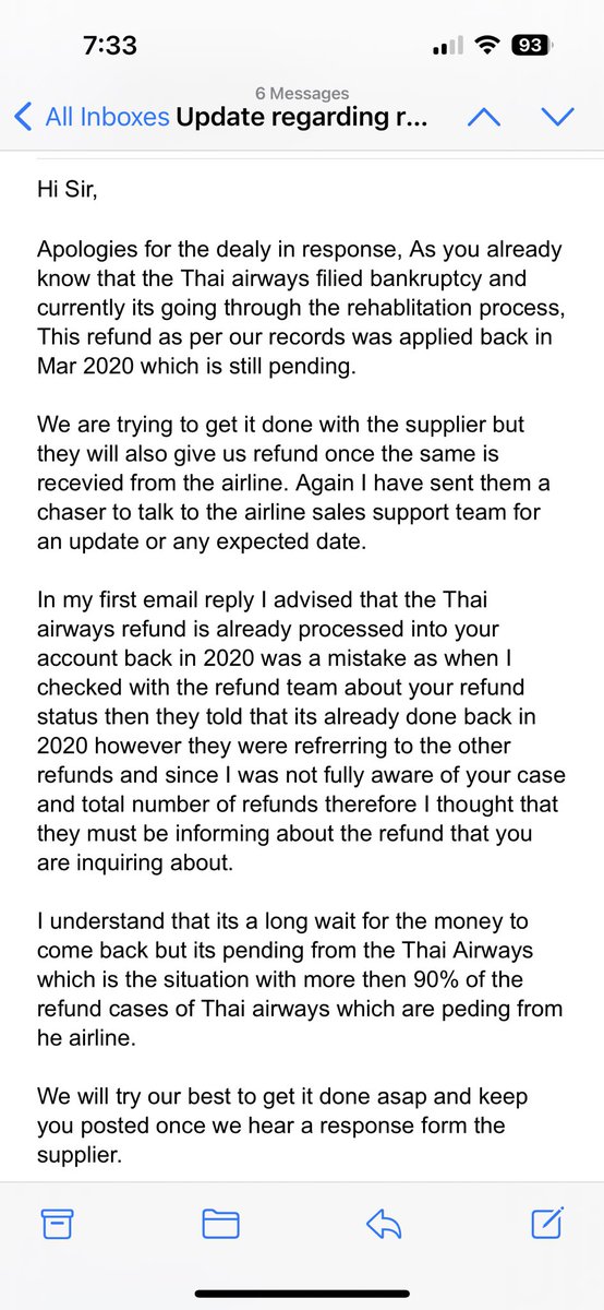 rishabh_kapoor's tweet photo. @ThaiAirways Hi Team, I booked a ticket with Thai via my travel agent in 2020. Due to the pandemic restrictions coming in sometime after booking the ticket and countries going in lockdown I had to cancel the trip. It’s been 3 years plus and my agent says this ..please confirm https://t.co/JTggFYs5DK