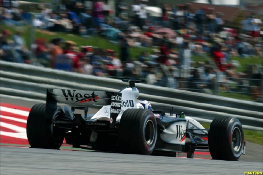 2003_f1's tweet photo. On 16th May, in the beautiful Styrian sunshine and a nice 23°C (which is pretty summer-ish in that part of Europe) the 2003 #AustrianGP 🇦🇹 took off at the #A1Ring. David #Coulthard (McLaren MP4-17D–Mercedes) recorded the best time in FP1 on Friday, ahead of J Trulli (📸: Sutton) https://t.co/M6585TbYN0