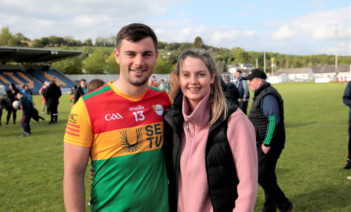 pgahern's tweet photo. Happy players with family members today in Echelon Park Aughrim after Carlow defeated Wicklow in the Tailteann Cup thanks to a late fisted point from Jonah Dunne! @Carlow_GAA https://t.co/JogrEHzNUS