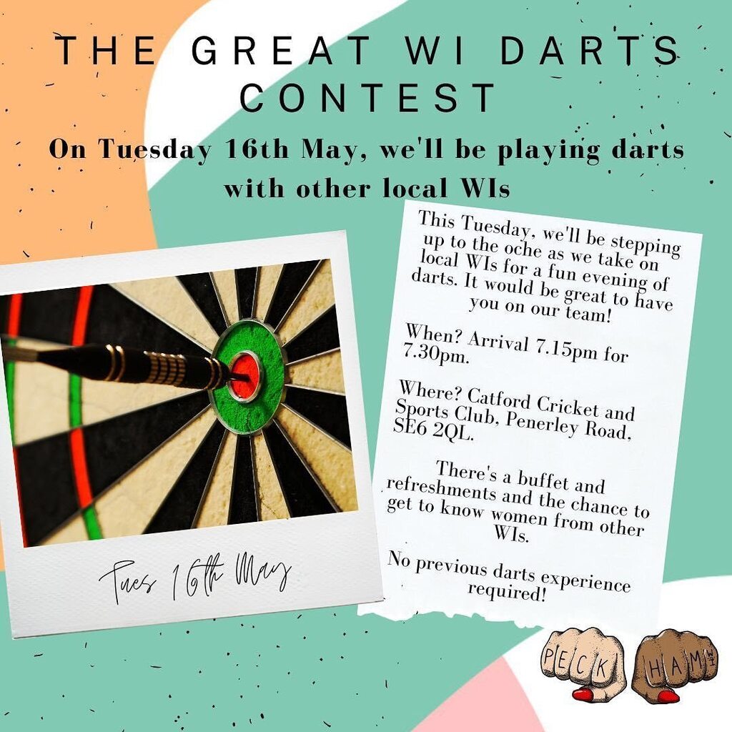 On Tuesday 16th May, we've got a fun, social event with local WIs in South East London lined up - with a darts contest organised by Catford. It would be great to have you on our team! When? Tuesday 16th May, 7.15pm arrival for 7.30pm start Where? Catfo… instagr.am/p/CsPB2uhowKV/