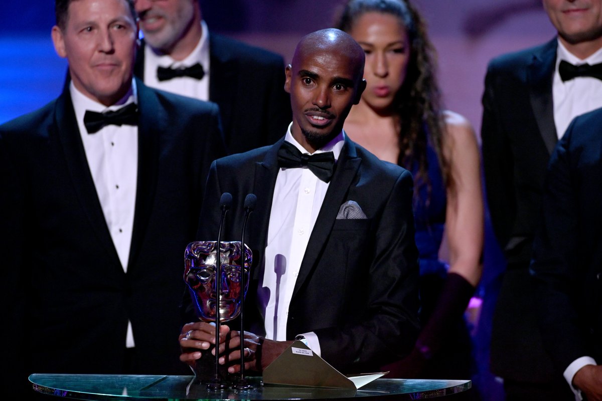 MirrorCeleb's tweet photo. Sir Mo Farah is honoured at tonight's #BAFTS as he accepts the award for best Single Documentary Award for his BBC1 documentary about his childhood, 'The Real Mo Farah'! 

#BAFTATVAwards #BAFTATVAwards2023 

https://t.co/9uMMFxszoL https://t.co/sHPOtw4gF3
