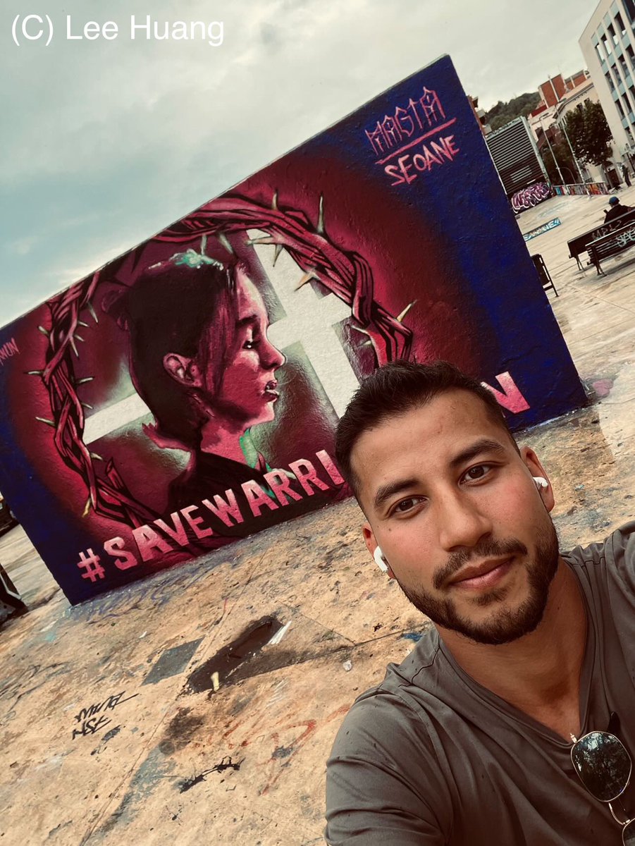 OCSNewsletter's tweet photo. Lee Huang, #WarriorNun stunt coordinator with the #SaveWarriorNun mural in Barcelona. Visiting the hard work our STREET ART WARRIORS put in! https://t.co/rCYs4XKOOc