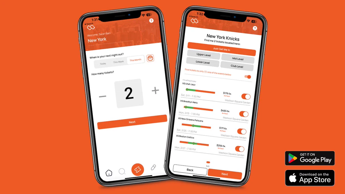 TicketRev app on an iPhone.