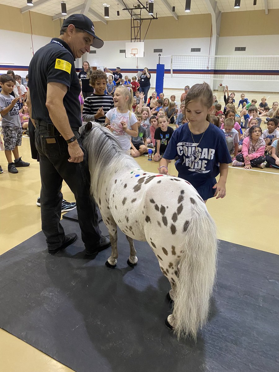 Students  <a href="/fort_mccoy/">Fort McCoy School</a> school were treated to a touch of kindness with a visit from the Gentle Carousel Therapy Horse….
SPOT and Debbie Garcia! How to share  kindness with a touch !  <a href="/pefmc/">PEFMC</a>
<a href="/fort_mccoy/">Fort McCoy School</a>