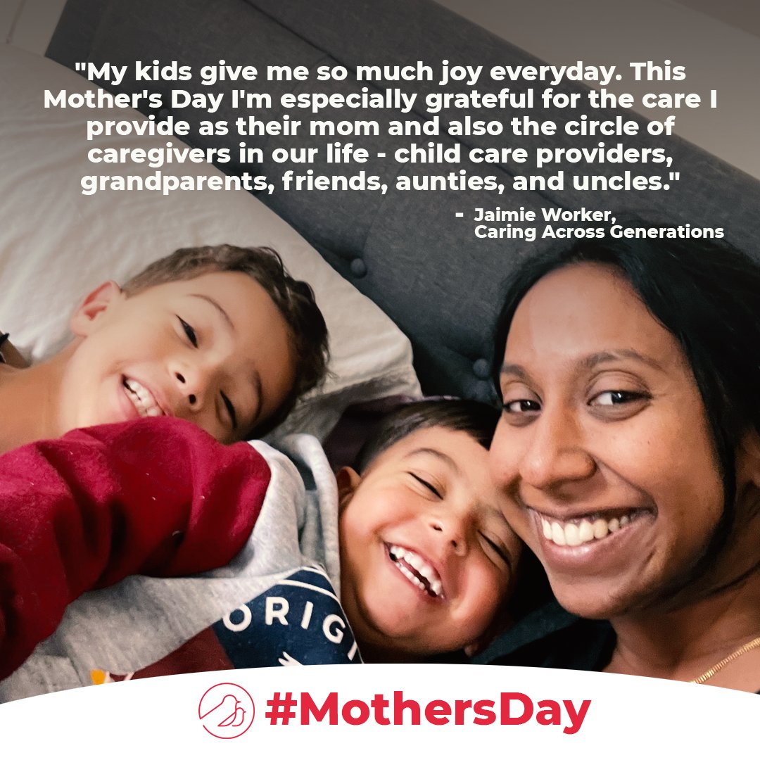 CaringAcrossGen's tweet photo. A big thank you to all the mamas, child care providers, grandparents,  aunties, and uncles – and everyone else who makes care possible! For #MothersDay, our Jaimie Worker shares her gratitude for her care circle. https://t.co/S2RKuIMOPo