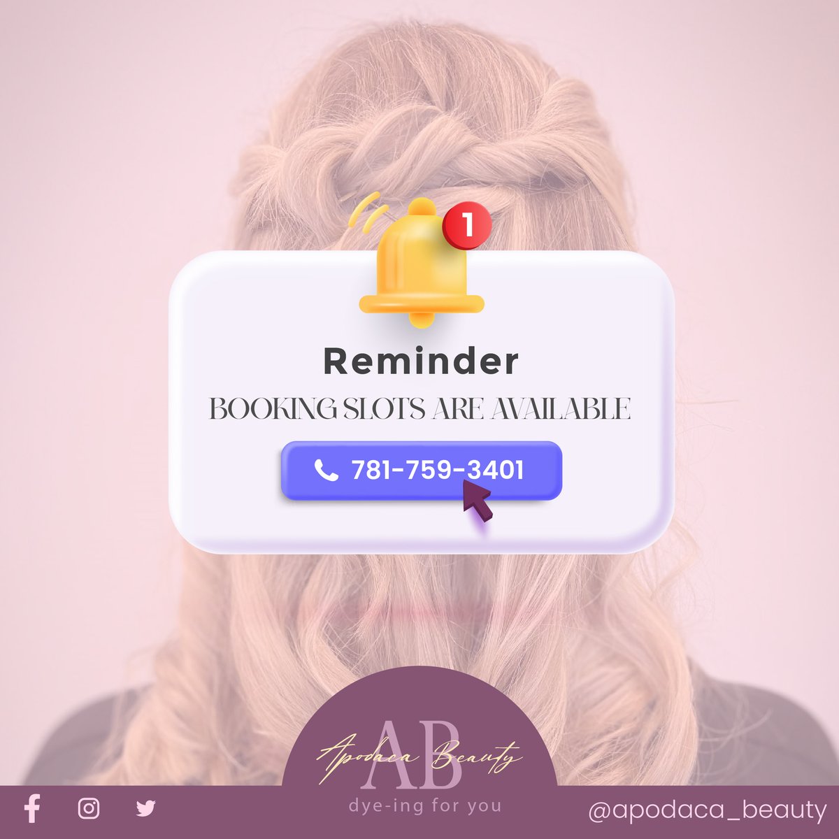 Apodaca_Beauty's tweet photo. From trending hair color shades to trending haircuts, Dedra Apodaca has got your back!

For appointments: https://t.co/SxZvJlvAoz or 781-759-3401

#apodacabeauty #dedraapodaca #yourstoptorevamp #dyeingforyou #hairstylist #haircut #hairinspo #hairtrends #haircoloroftheday https://t.co/OoXjVtmjNo