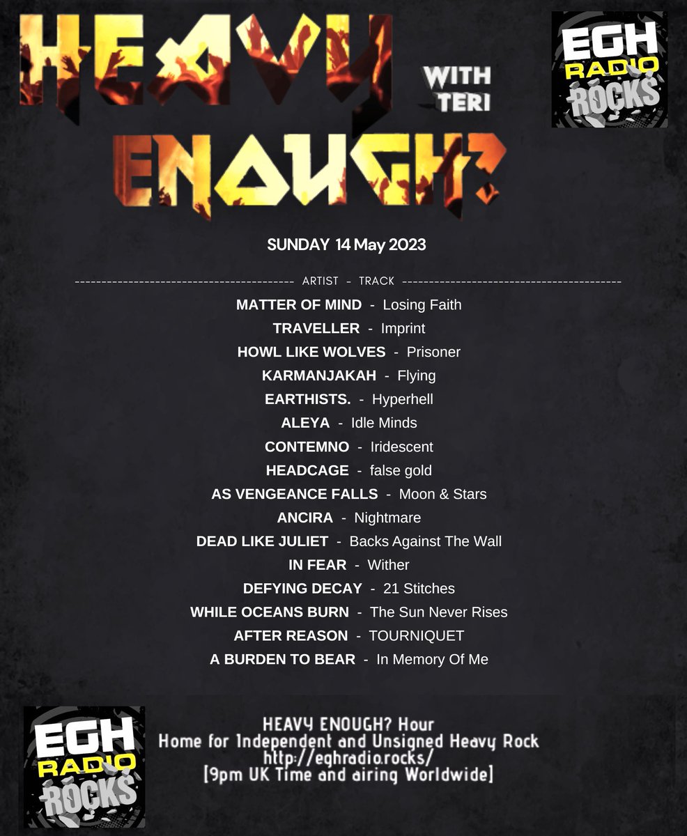 MusicMattersTee's tweet photo. #TuneIn @EGHRocks #HeavyEnough?Hour now! 
#ListenHere⇒https://t.co/aQGYmXtSH9

#NowPlaying great new music from-
#AsVengeanceFalls
@AnciraBand
@DeadLikeJuliet
@infearofficial
@defyingdecay
#WhileOceansBurn
@AfterReasonUK
@ABTBOfficial 
Can't get any better! Enjoy! #NewMusicAlert https://t.co/KOe2311dfC