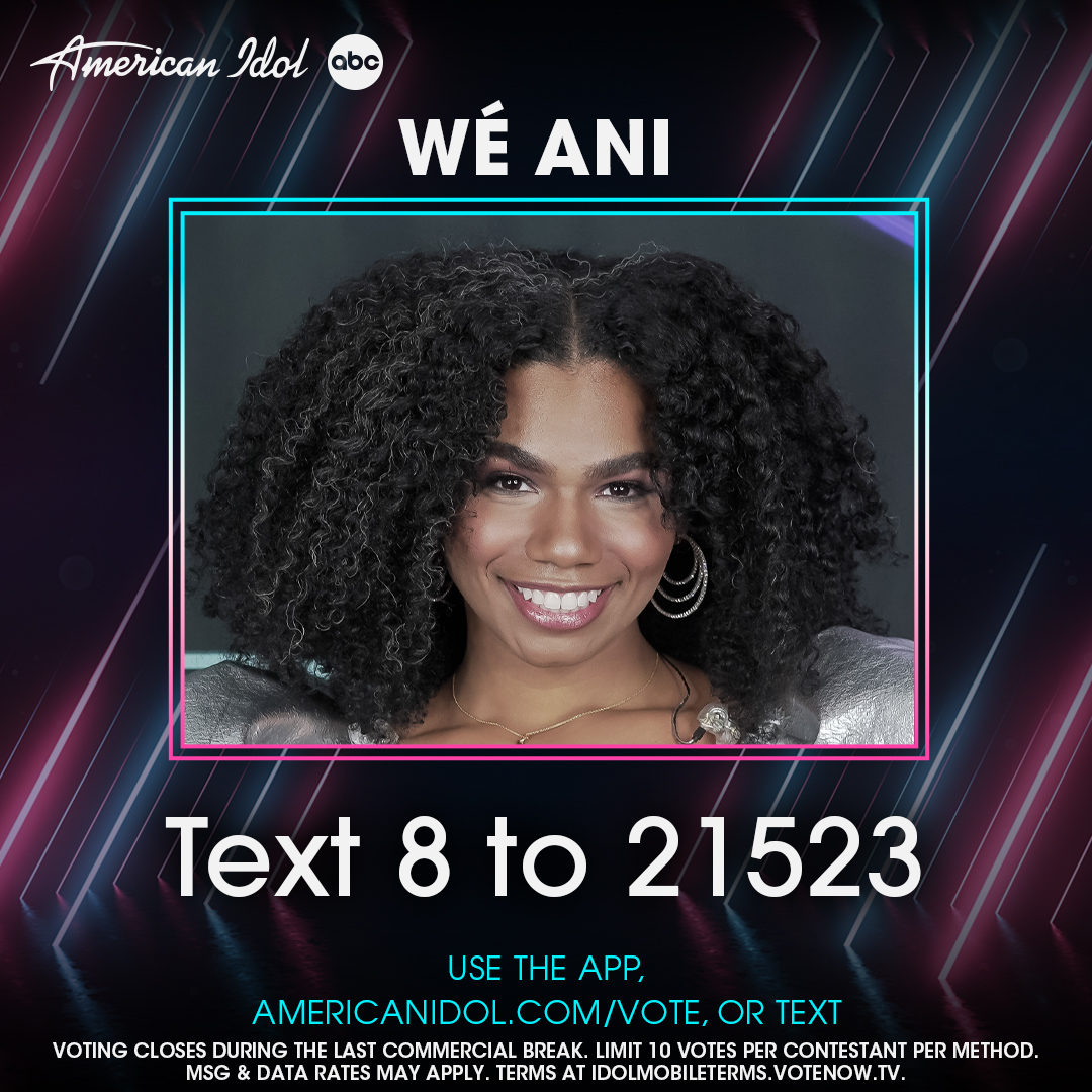 AmericanIdol's tweet image. Get your votes in for @wemusic now!

1️⃣ Text 8 to 𝟮𝟭𝟱𝟮𝟯
2️⃣ Use the #AmericanIdol App
3️⃣ Go to americanidol.com/vote⁣⁣⁣⁣⁣⁣⁣⁣⁣⁣⁣

Voting closes during the last commercial break!