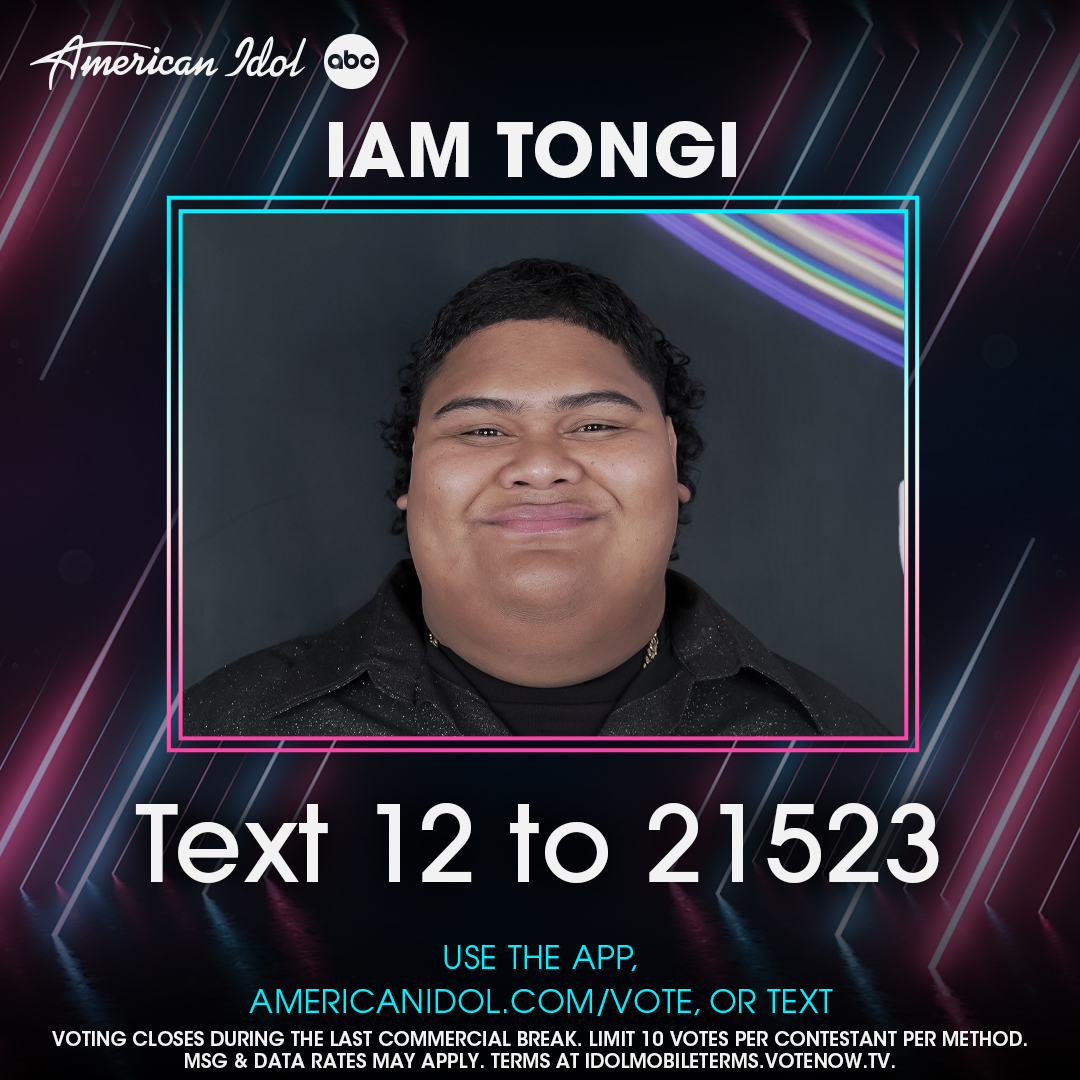 3 ways to vote for <a href="/wtongi/">Iam Tongi</a>:

1️⃣ Text 12 to 𝟮𝟭𝟱𝟮𝟯
2️⃣ Use the #AmericanIdol App
3️⃣ Go to americanidol.com/vote⁣⁣⁣⁣⁣⁣⁣⁣⁣⁣⁣

Voting closes during the last commercial break!
