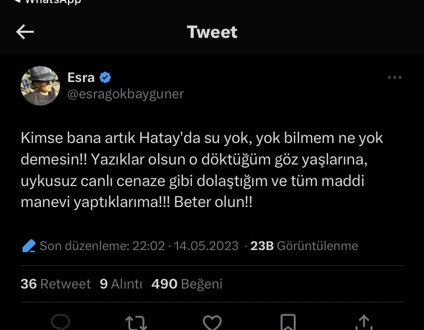 Asıl siz ve sizin gibiler bizden beter olursunuz umarım yardım ettiyseniz eğer insanlık için yapın insan değilseniz de eğer lüzum yok kimse yardım etmesin.Hataylılar dini, siyasi görüşü, mezhebi ne olursa olsun hep el ele her şeyin üstesinden gelir @esragokbayguner