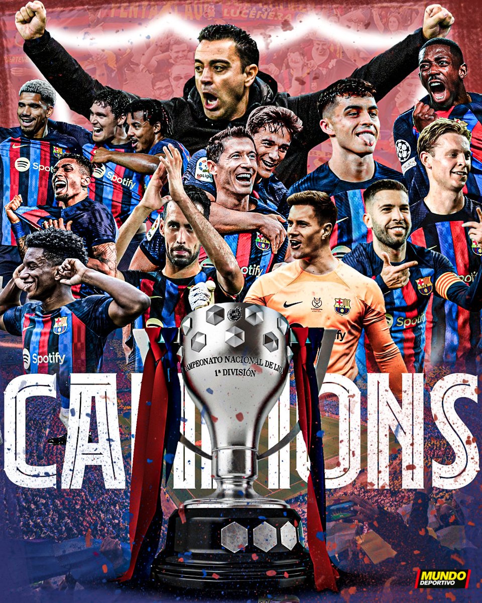 🏆 𝗖𝗔𝗠𝗣𝗘𝗢𝗡𝗘𝗦 𝗗𝗘 𝗟𝗜𝗚𝗔

🔵🔴 El <a href="/FCBarcelona/">FC Barcelona</a> de Xavi conquista la 27ª Liga de manera incontestable

💥 Victoria en el derbi ante el Espanyol (2-4) como colofón a un campeonato impecable