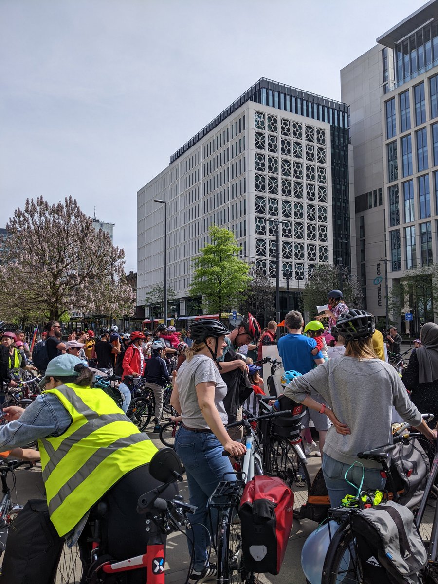 Totally amazing to be part of <a href="/Kidicalmassmcr/">Kidical Mass Manchester</a> today. Joy, colour, fun, music, togetherness. A huge demonstration of the desire to get around our city by bike, if only it was always this safe.