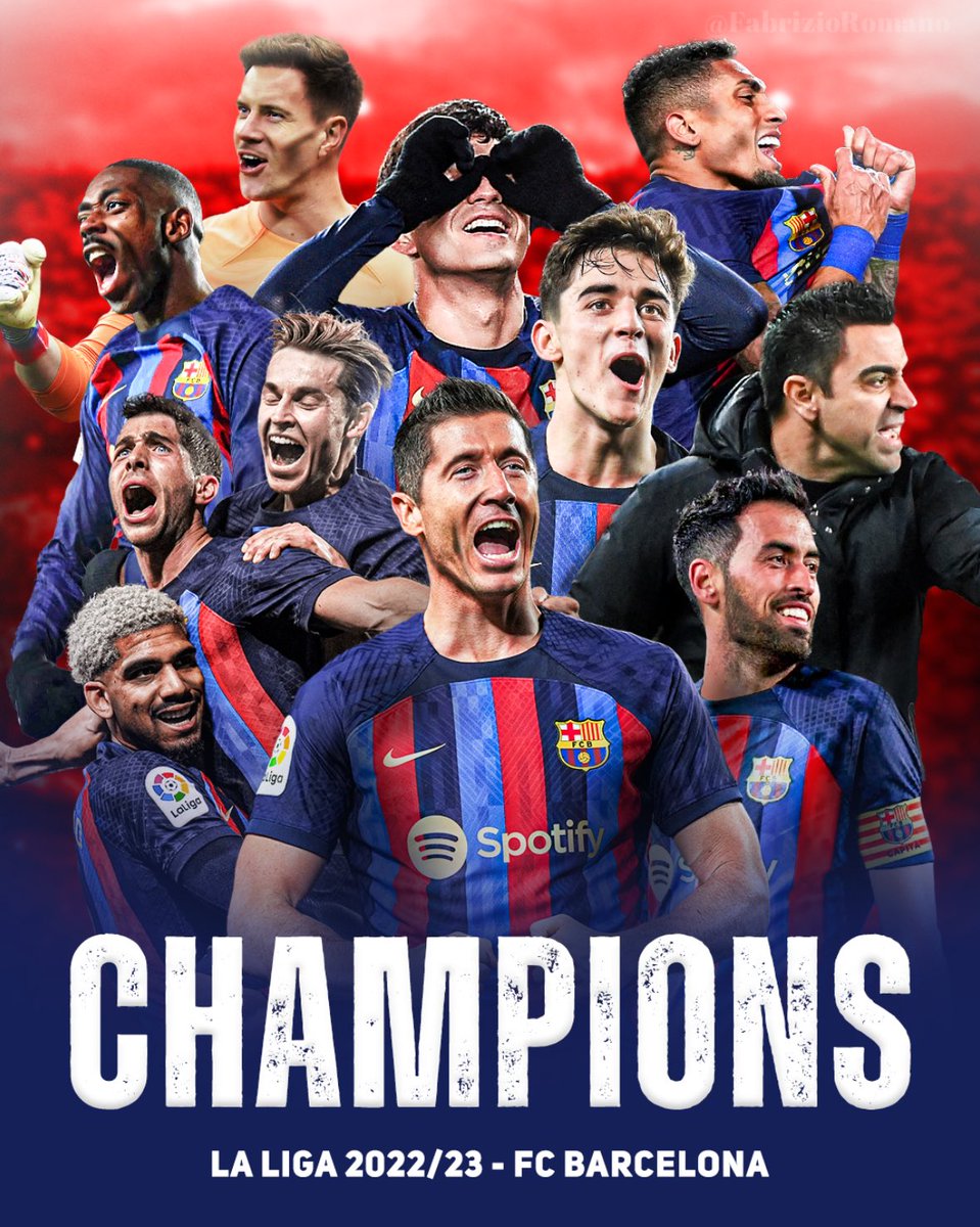 Barcelona are La Liga champions 🔵🔴

Xavi Hernández wins his first La Liga title as manager after beating Espanyol 4-1 in tonight’s Catalan derby. ✨

It’s La Liga title number 2️⃣7️⃣ in Barça history. 🏆