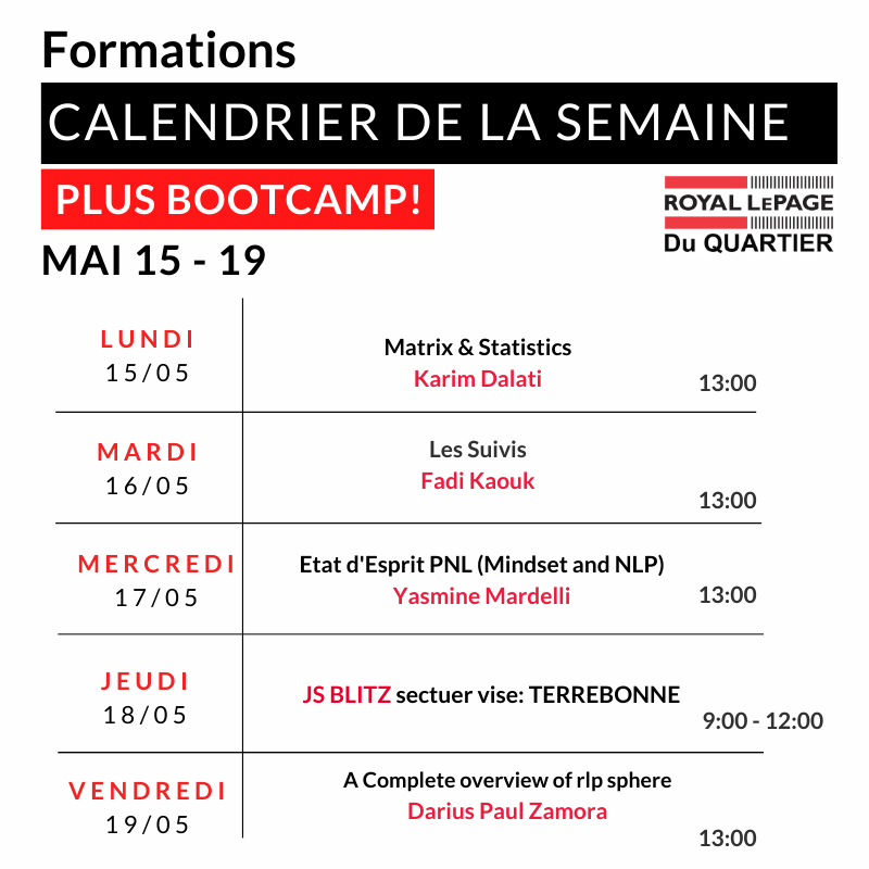 RLPduQuartier's tweet photo. Enjoy this week's schedule!

#RLPDQ #Royallepageduquartier #Bootcamp #Training #rlpduquartier #Montreal https://t.co/Ckuti5Jxc2