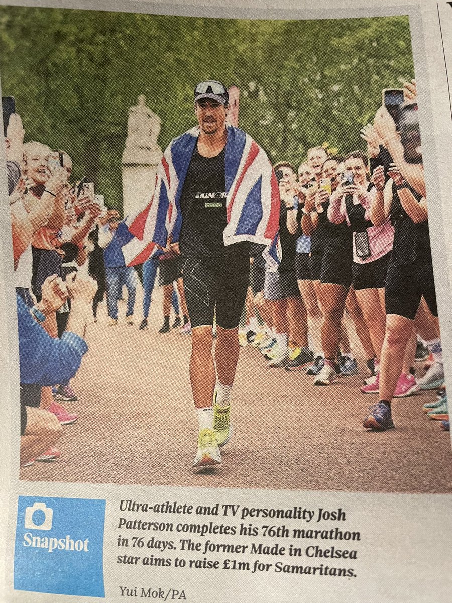 WOAH!! Legend alert! 76
marathons in 76 days? What the… Thank you Josh Patterson <a href="/samaritans/">Samaritans</a>