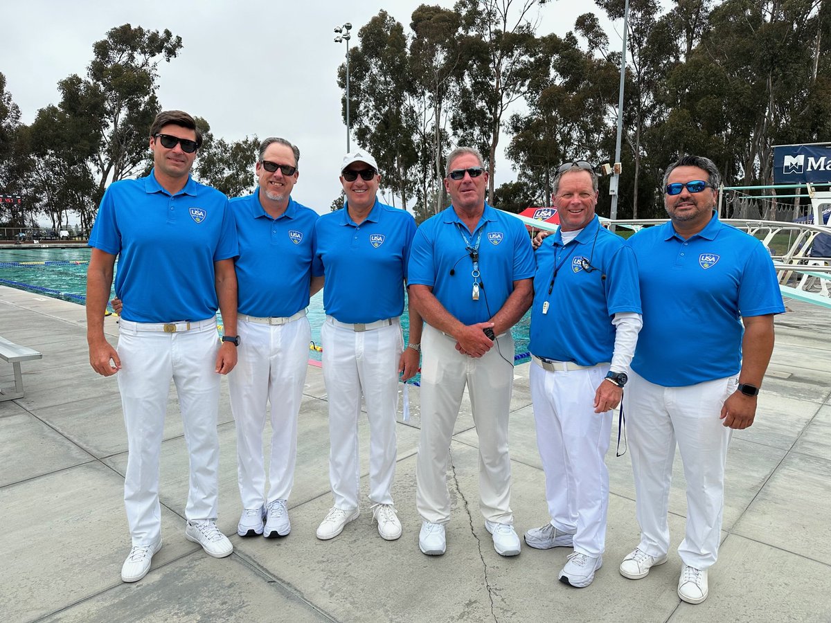 2023 Fisher Cup Referees: Kananovich, Stewart, Karaman, Hull, Gates, &amp; Macias. Missing from the photo: Voltz and Belcher. Great work this weekend! <a href="/USAWP/">USA Water Polo</a>