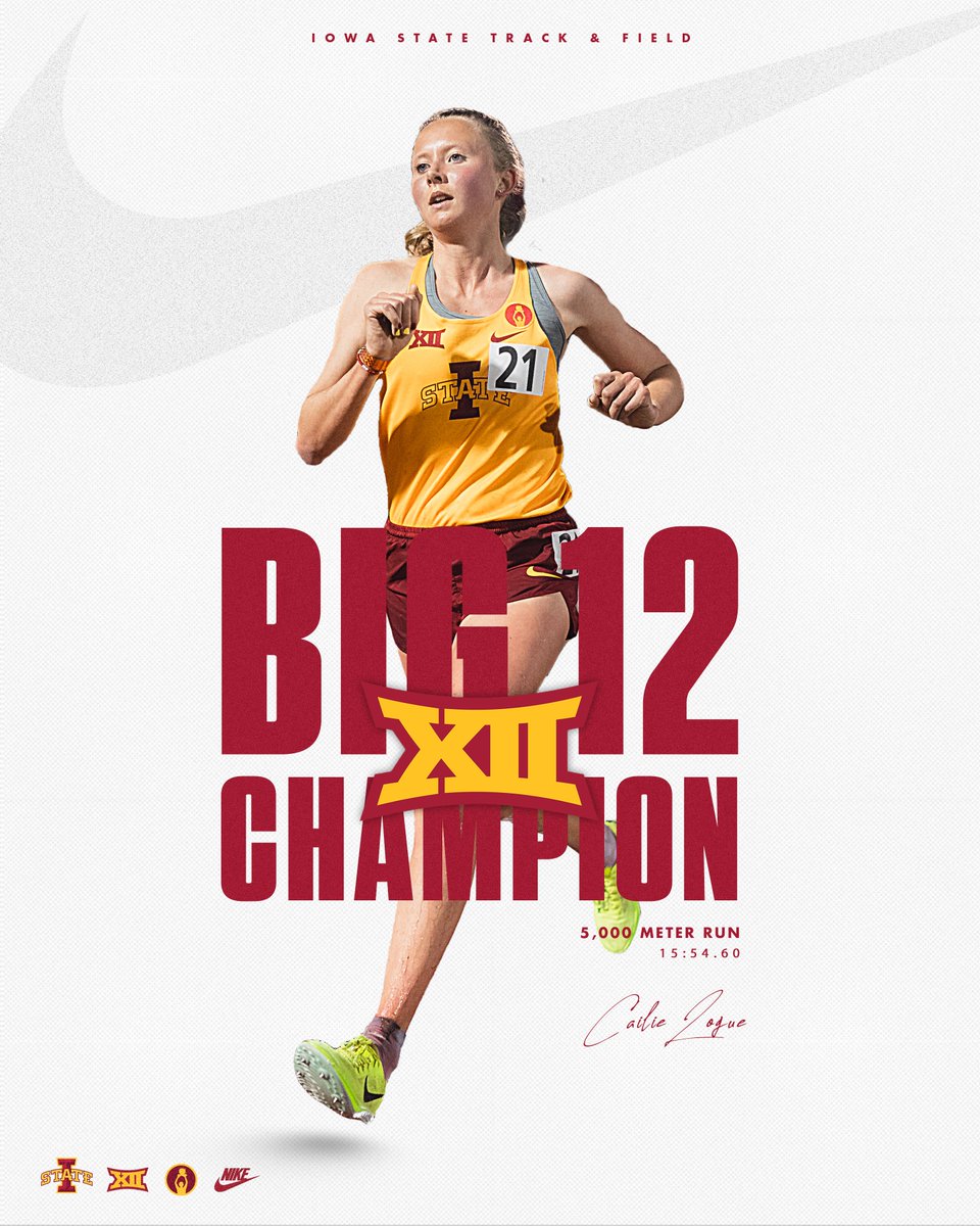𝘊𝘈𝘐𝘓𝘐𝘌 𝘋𝘖𝘌𝘚 𝘛𝘏𝘌 𝘋𝘖𝘜𝘉𝘓𝘌.

Cailie Logue takes the 5K Big 12 crown setting the facility record with 15:54.60! Cailie is now a 13-time Big 12 Champion with her 5K and 10K titles this weekend.

#CycloneSZN