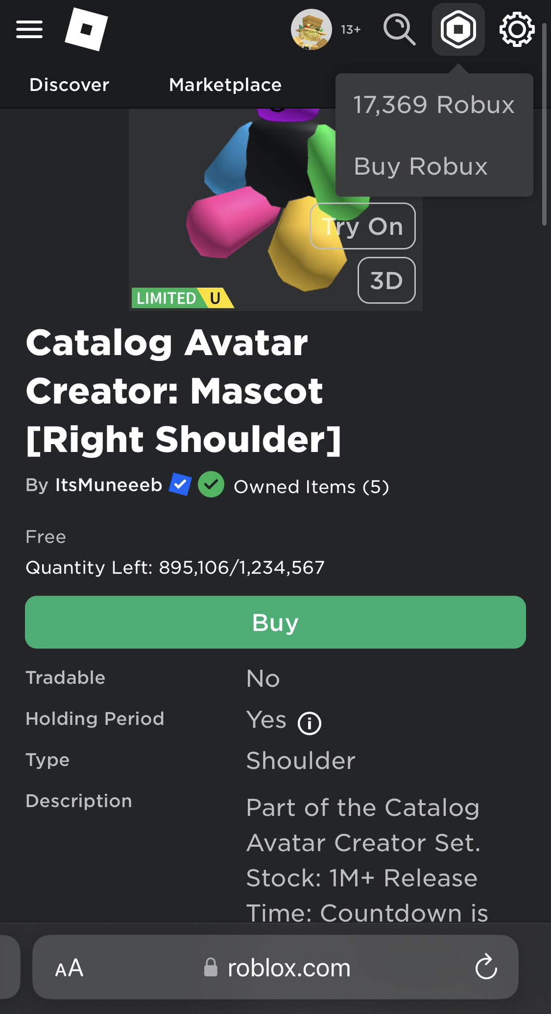 Catalog Avatar Creator: Mascot [Right Shoulder] - Roblox