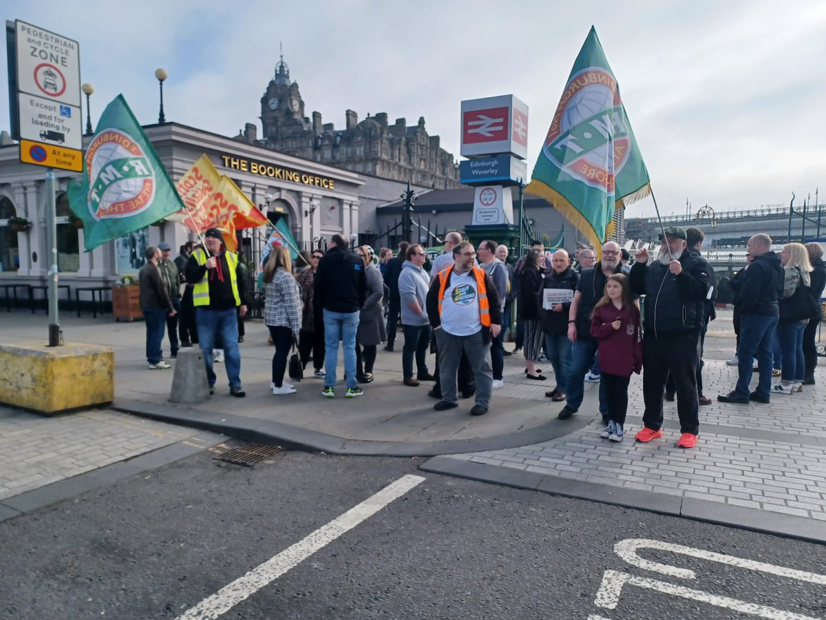 Member of TUIC standing in solidarity with @RMTunion  pickets on Waverley Bridge, Edinburgh on 13th May 2023 #union #EDINBURGH #railstrike