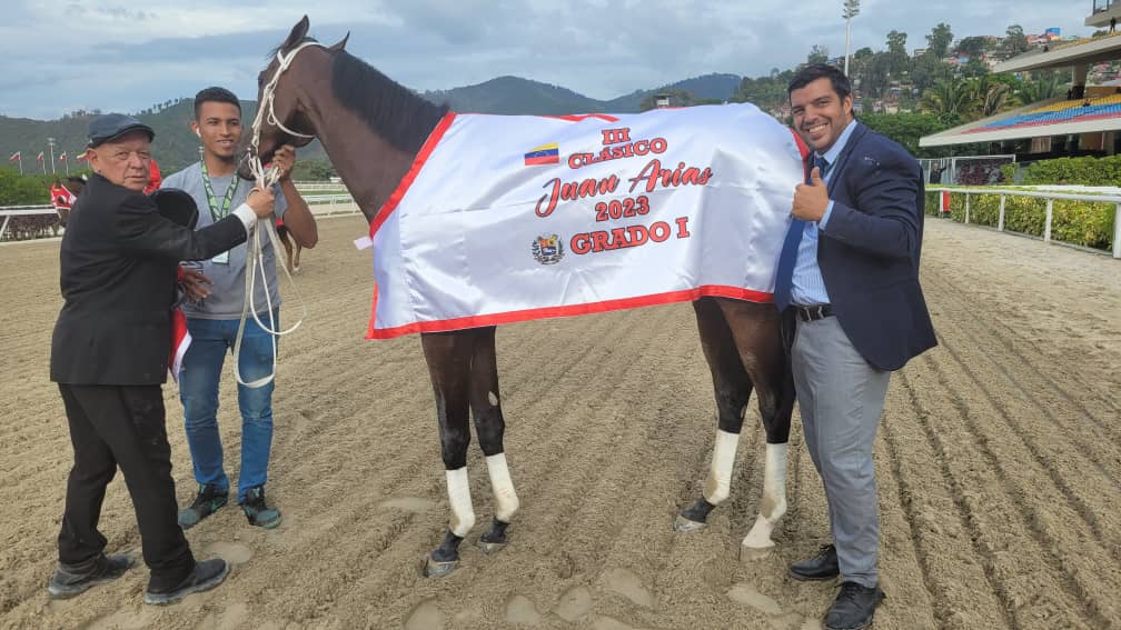 OficialINH's tweet photo. Fotos 📸 | "Futuro" (4) triunfó en el III Clásico "Juan Arias" 🏆, con la monta de R. Capriles y entrenamiento de J. C. García M. 

👉 En el segundo lugar llegó "Amelazado" (6). 

#Hipismo https://t.co/cCECwUN995