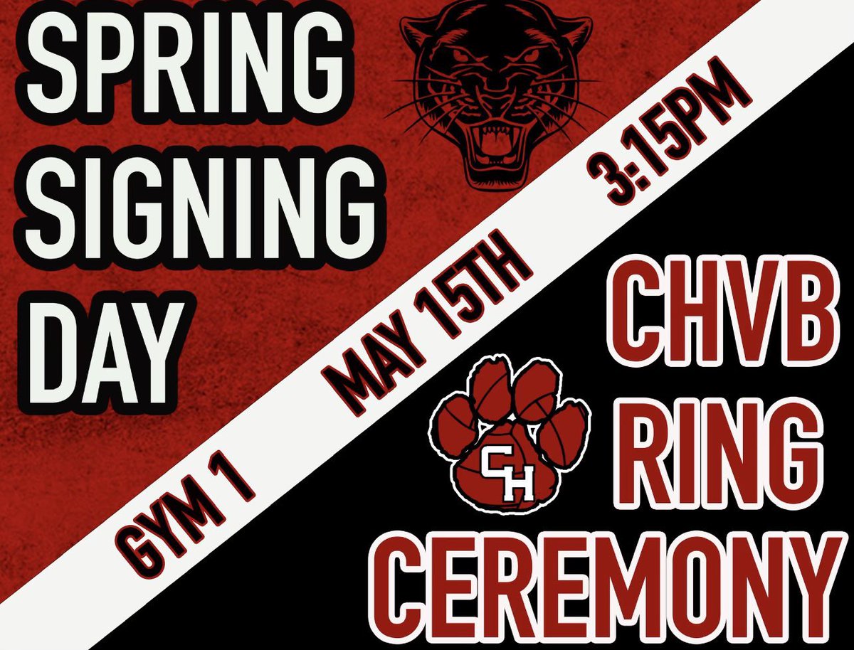 Tomorrow is the day!!!  Please come out and show your support for Laura See as she signs to continue her career at UTD and as we honor our varsity volleyball team by officially presenting them their state championship rings!

🚨All visitors to CHHS must check in with office🚨
