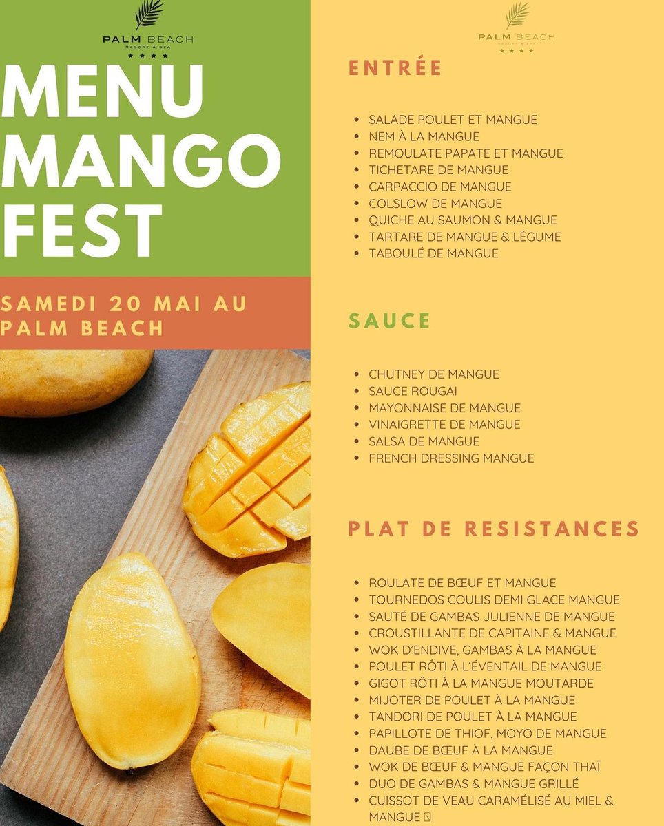 Makhtar73's tweet photo. Assurez-vous de ne pas manquer l'événement culinaire de l'année ! 
Le festival de la mangue aura lieu au Palm Beach le 20 mai de 19h30 à 22h. 
Venez découvrir les merveilleux bienfaits et les valeurs nutritives de la mangue 
Réservez au : +221 33 939 59 99 https://t.co/t18XUI1Gp0