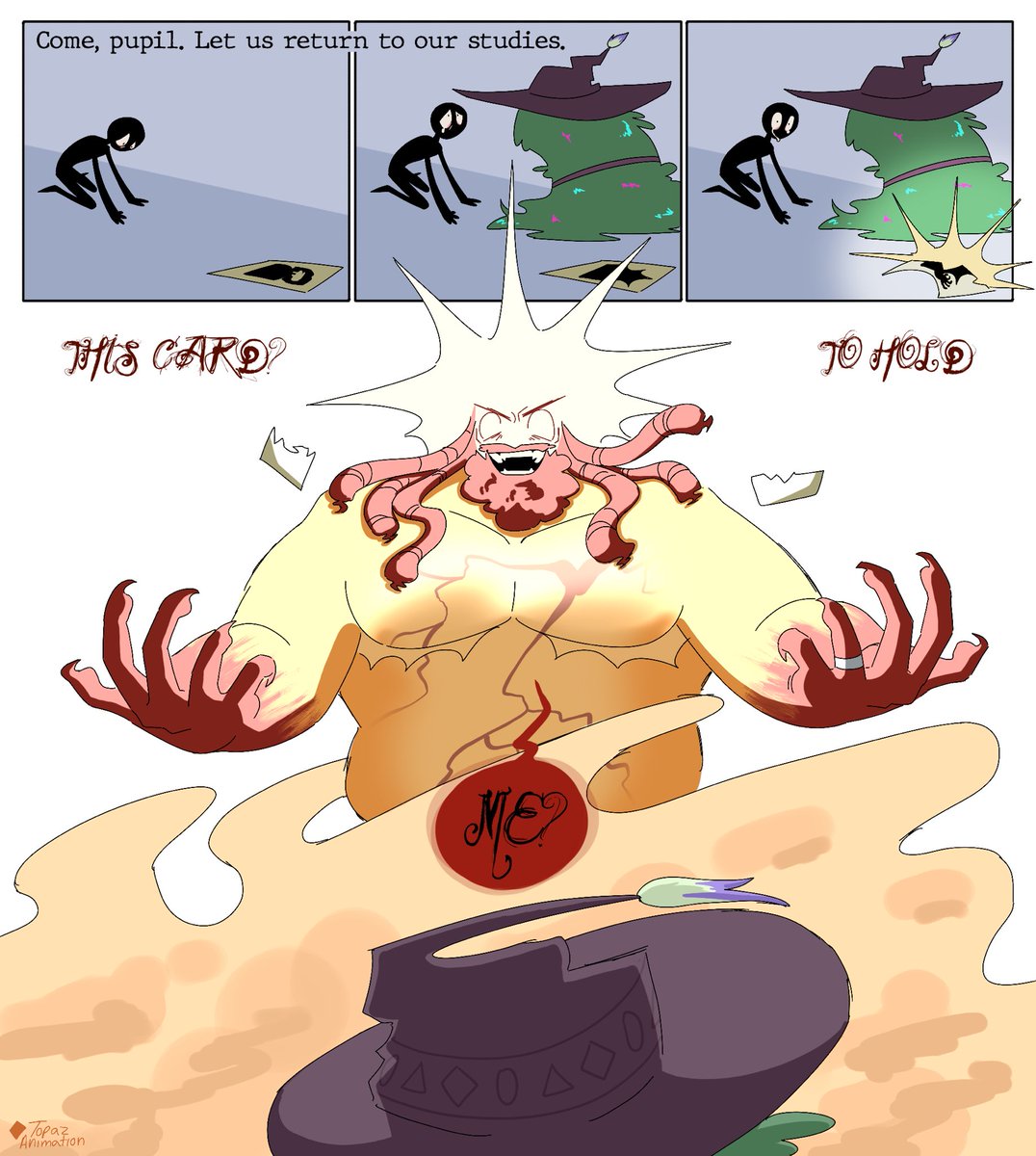 TopazAnimation's tweet photo. Part 2 of the lonely wizard adoption arc. I PROMISE that they’ll go out for ice cream in the next part I SWEAR. I just really wanted to draw Sisyphus busting out of a card.
#Inscryption #Ultrakill #SisyphusPrime #lonelywizard #magnificus https://t.co/lXXda4pd4v