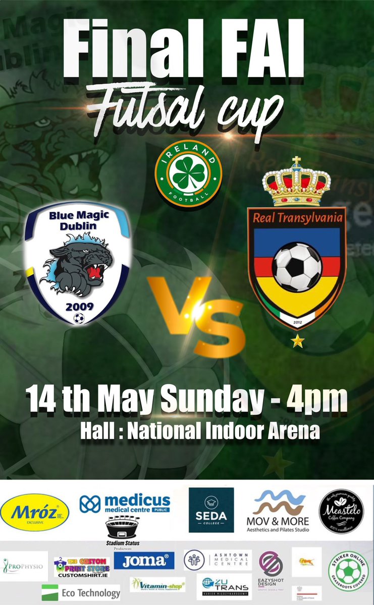 Futsalplanet.com (@futsalplanet97) on Twitter photo One more <a href="/UEFAFutsal/">UEFA Futsal</a> Champions League well known member will be back next year as <a href="/BlueMagicD/">Blue Magic Futsal Dublin</a> won again the FAI Futsal Cup defeating Real Transylvania 8-4 (5-2) in today final. Well done!
#BestSportOnEarth One more <a href="/UEFAFutsal/">UEFA Futsal</a> Champions League well known member will be back next year as <a href="/BlueMagicD/">Blue Magic Futsal Dublin</a> won again the FAI Futsal Cup defeating Real Transylvania 8-4 (5-2) in today final. Well done!
#BestSportOnEarth