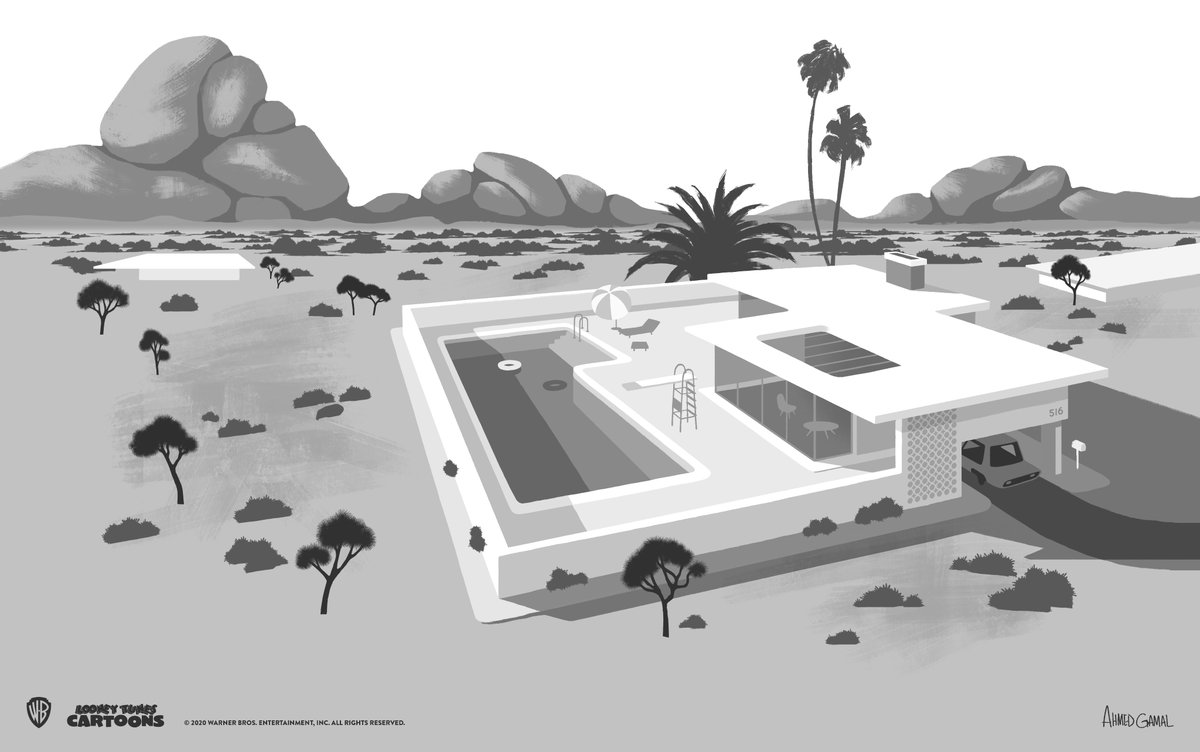 artofahmedgamal's tweet image. Who would have known that an Egyptian boy from Alexandria would end up designing backgrounds for Looney Tunes Cartoons? Still feels surreal sometimes😆#looneytunescartoons #animation #backgrounddesign