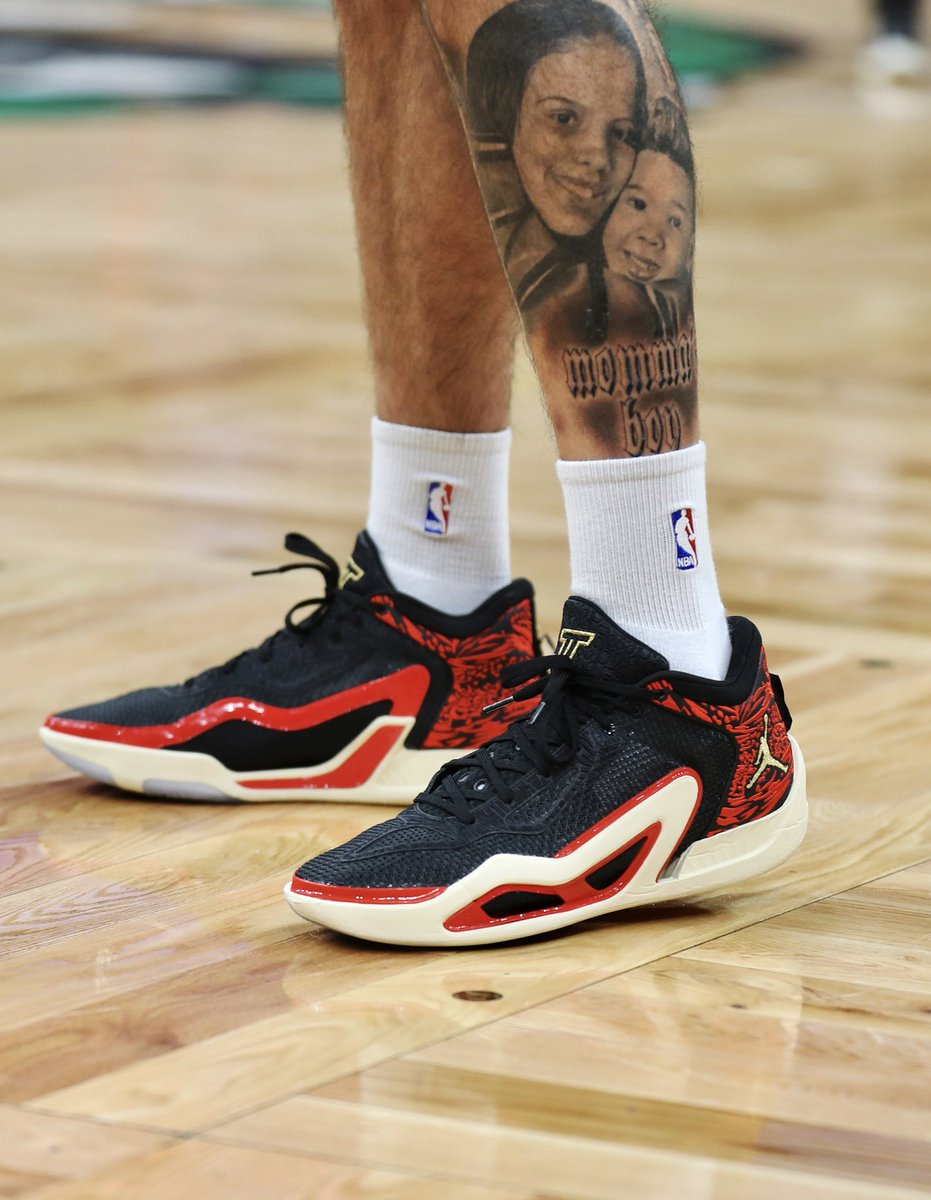 Nick DePaula on X: Jayson Tatum is wearing an Air Jordan 35 PE celebrating  his favorite color red and St Louis hometown & featuring his tattoos  along the upper.  / X
