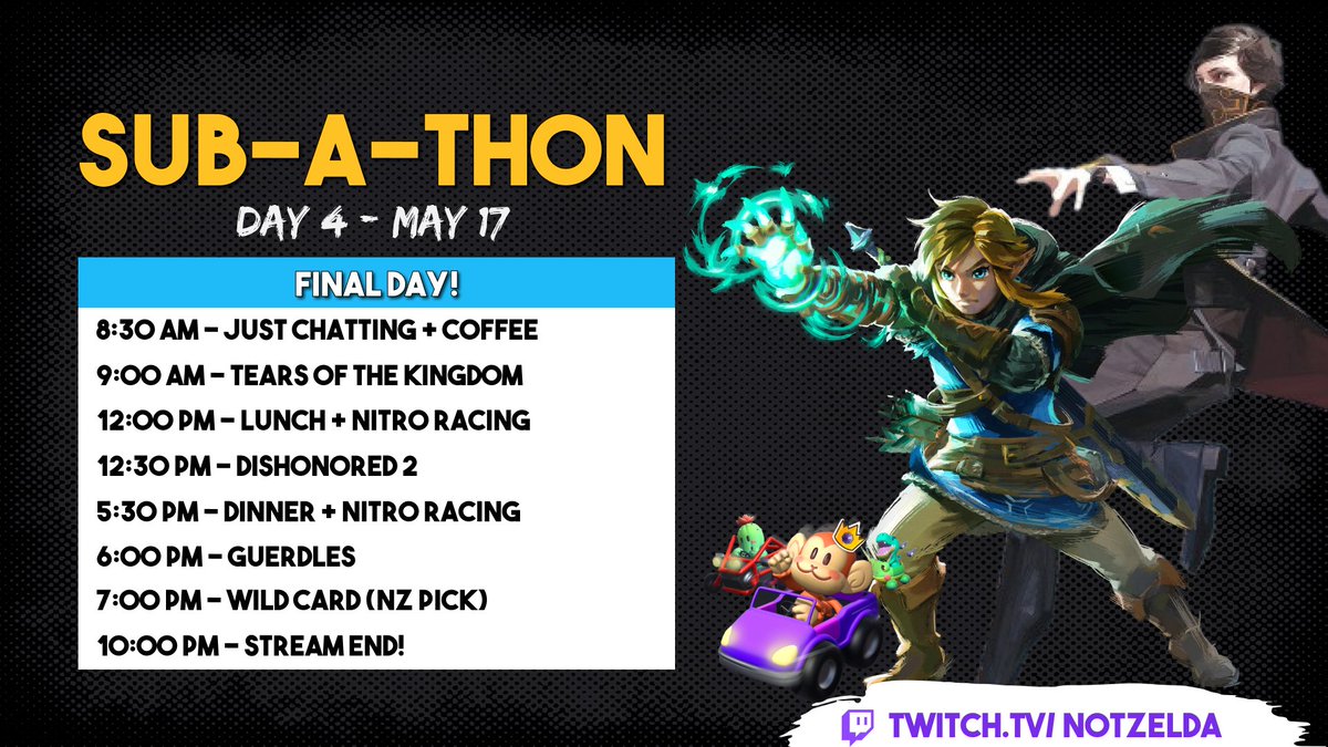 NotZelda's tweet photo. Schedule based on Day (if we get there)! https://t.co/xlijeZozFG