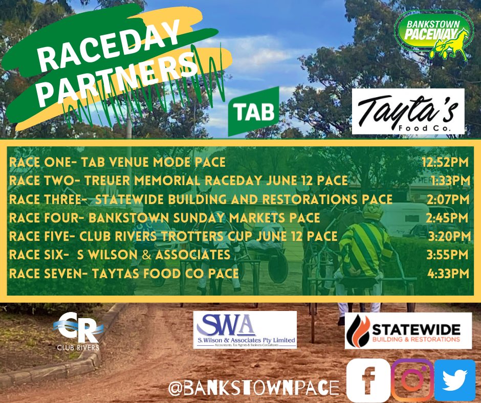 bankstownpace's tweet photo. A competitive seven race card this afternoon at Bankstown with the first race at 12:52pm. 

Thank you to our Raceday partners and travelling trainers who continue to support the club 👏🏻 https://t.co/uKNaKplRxw
