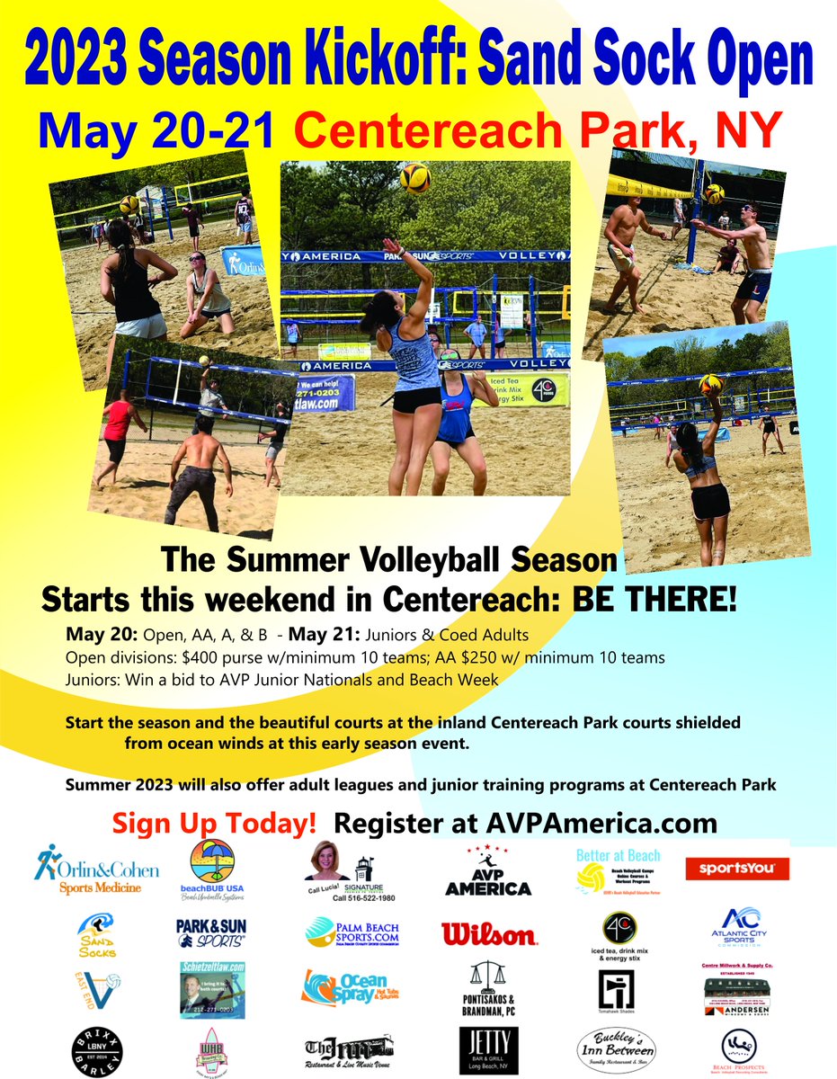 eevb's tweet photo. Long  Island Beach Volleyball season starts this weekend, May 20-21, at  Centereach park. Get a jump on seeding and Grand Prix points. Come out  for a fun first weekend of beach volleyball. Early bird discount rates  end Tuesday. Sign up today for the lowest fee. https://t.co/IH2WxtCCtS