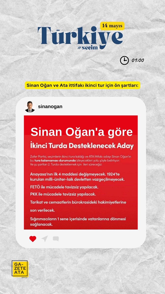 GazeteAta's tweet photo. Sinan Oğan'dan ikinci tur şartları: https://t.co/VIGZQXJ2xP