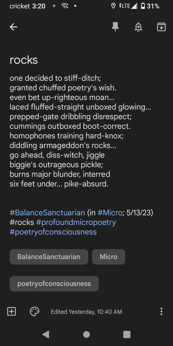 #BalanceSanctuarian #selfaware 
#Poet #magnumopus #summiting  #nearpinnacle #poetryislife 
#poetryislove #poetrycommunity
#profoundmicropoetry #poetry 
#WritingCommunity #poetrycafe 
#poetrylovers #poetsoftwitter 
#Writer #poetryofconsciousness 
#poetrytwitter