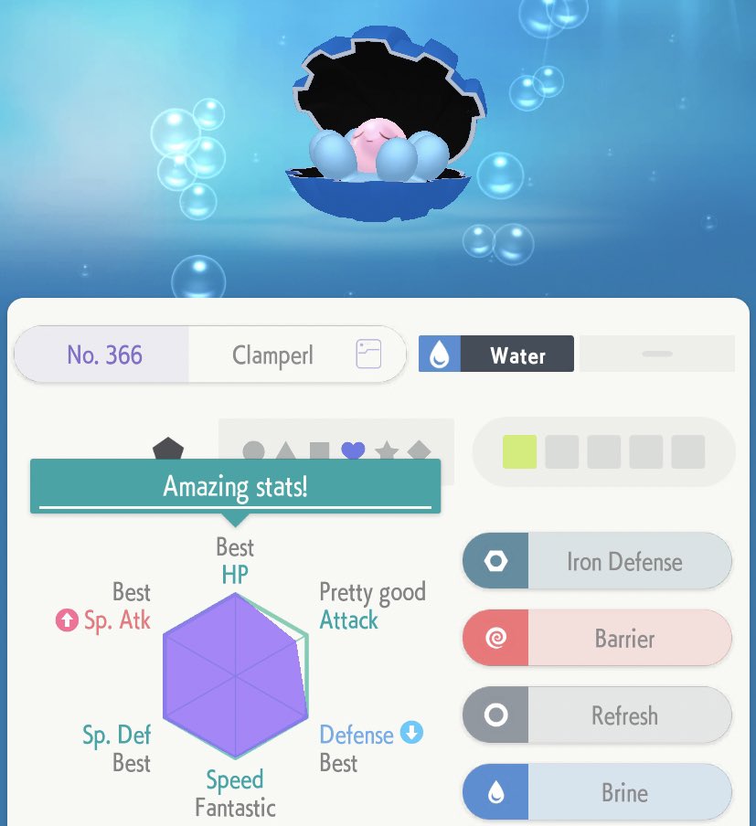 MasterDarkwingz's tweet image. #Pokemon #PokemonHome 
I took a short break from chaining/chain breaking over 600 Clamperl Dexnav encounters in #PokemonOmegaRuby and bred from the IV pool I had caught. 
Not bad, and I’m not sure what I’ll even be using it for.
Will have to see if White 2 lands me a shiny first.