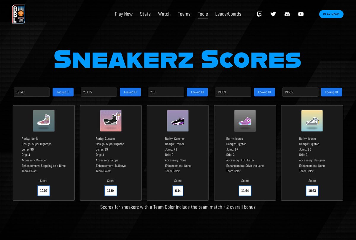 Created 2 new tools for <a href="/BALLERZ_NFT/">BALLERZ</a> Sneakerz this weekend!

bbl.center/sneakerz-ranki…
Sneakerz rankings to help holders find the strongest sneakerz in the entire collection

bbl.center/sneakerz-scores
Sneakerz scores comparison tools to help you compare sneakerz side by side