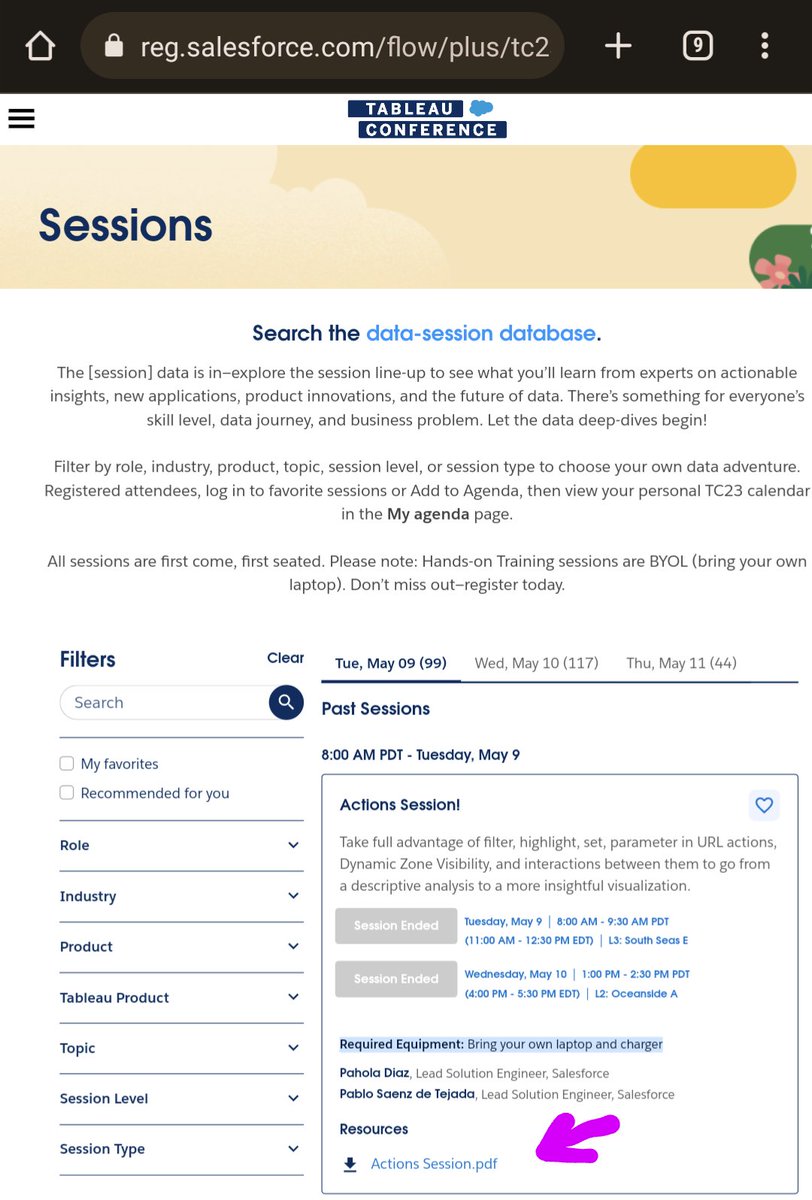 JustPeachie05's tweet image. Hey folks, check the #data23 sessions list (on the website not the app, yet). Some presentations have been added under Resources already! The app mentioned returning next week, so maybe there will be an announcement. 🤞for HOT workbooks + instructions.