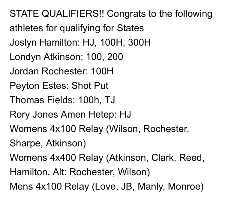 ramsxct's tweet photo. Congrats to all of our State Qualifiers. Onto 4A States @ NC A&amp;T!!! https://t.co/kG7QgMf2tR