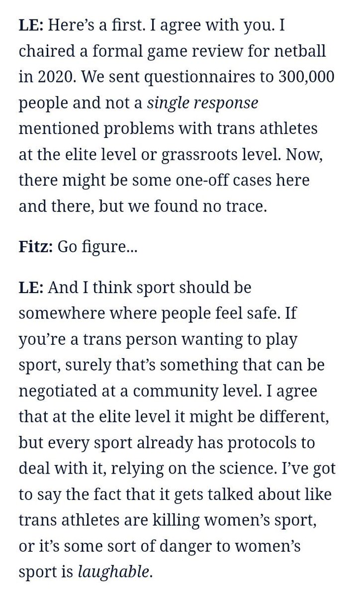 This is a very well-considered response from Liz Ellis. I’d expect nothing less.
