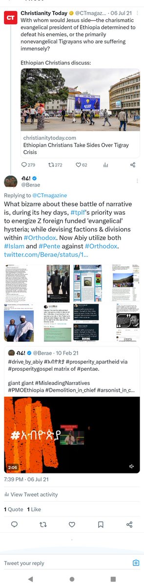 Berae's tweet photo. Pretty much the #oromummaa hijacked #Betkihnet was working with the #jihadist_in_chief #abiyahmedali hand in hand in devising the deaths of many #EthiopianOrthodox #Christians
and the desecration of #Churches in #Ethiopia. They agitated for public to have spontaneous demonstrations here and there. Then settled for the outcome they wanted.

Be it in short term or long term, this will not benefit #Orthodox followers in #Tigray nor #Eritrea. However their leaders are vested in the destroying of the #Church.

@danielkibret aka #ሶስት_ቢላ #danielkibret
@AdebabayMedia
@GUDAYACHN

https://t.co/MTZTnWvUQG