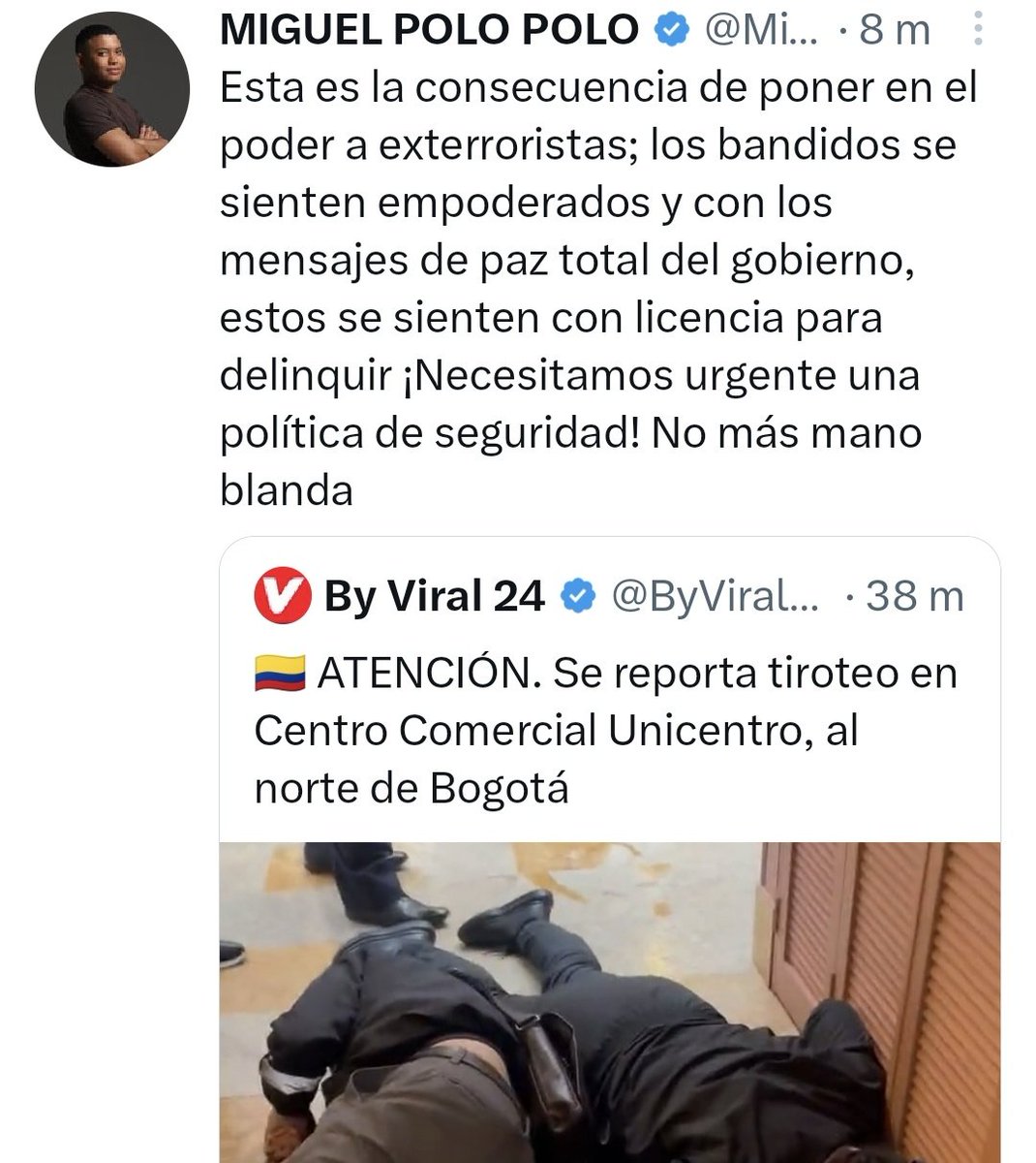 petrogustavo's tweet photo. Lamento.mucho lo sucedido en Unicentro: Femenicidio y suicidio. Pánico en la gente que no debería ser utilizado por la poliquería. https://t.co/BYIQb04R8K