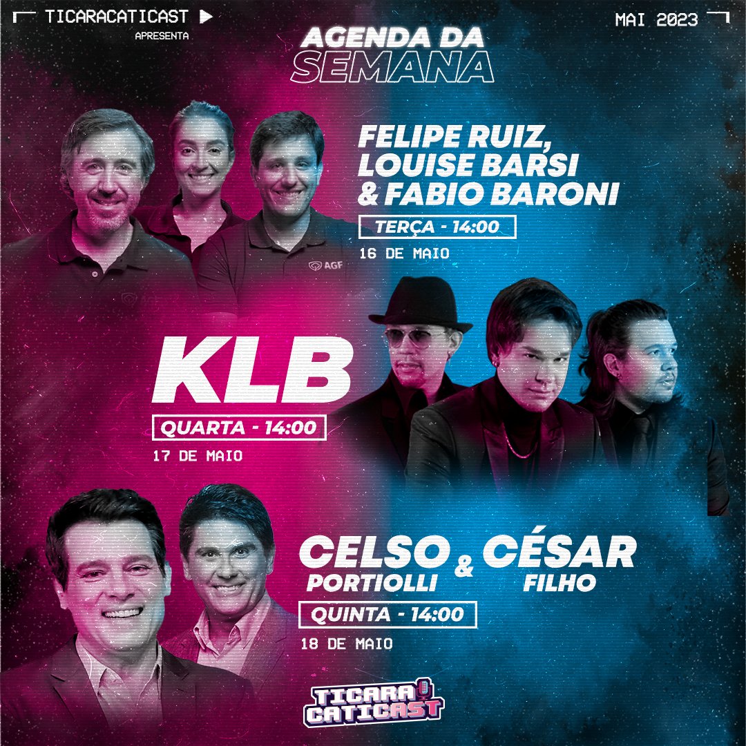 ticaracaticast's tweet image. Essa semana é a semana dos grandes encontros! 🤩 

Curtiram? 😎 

#ticaracaticast #KLB #Louisebarsi #FelipeRuiz #FabioBaroni #celsoportiolli #cesarfilho