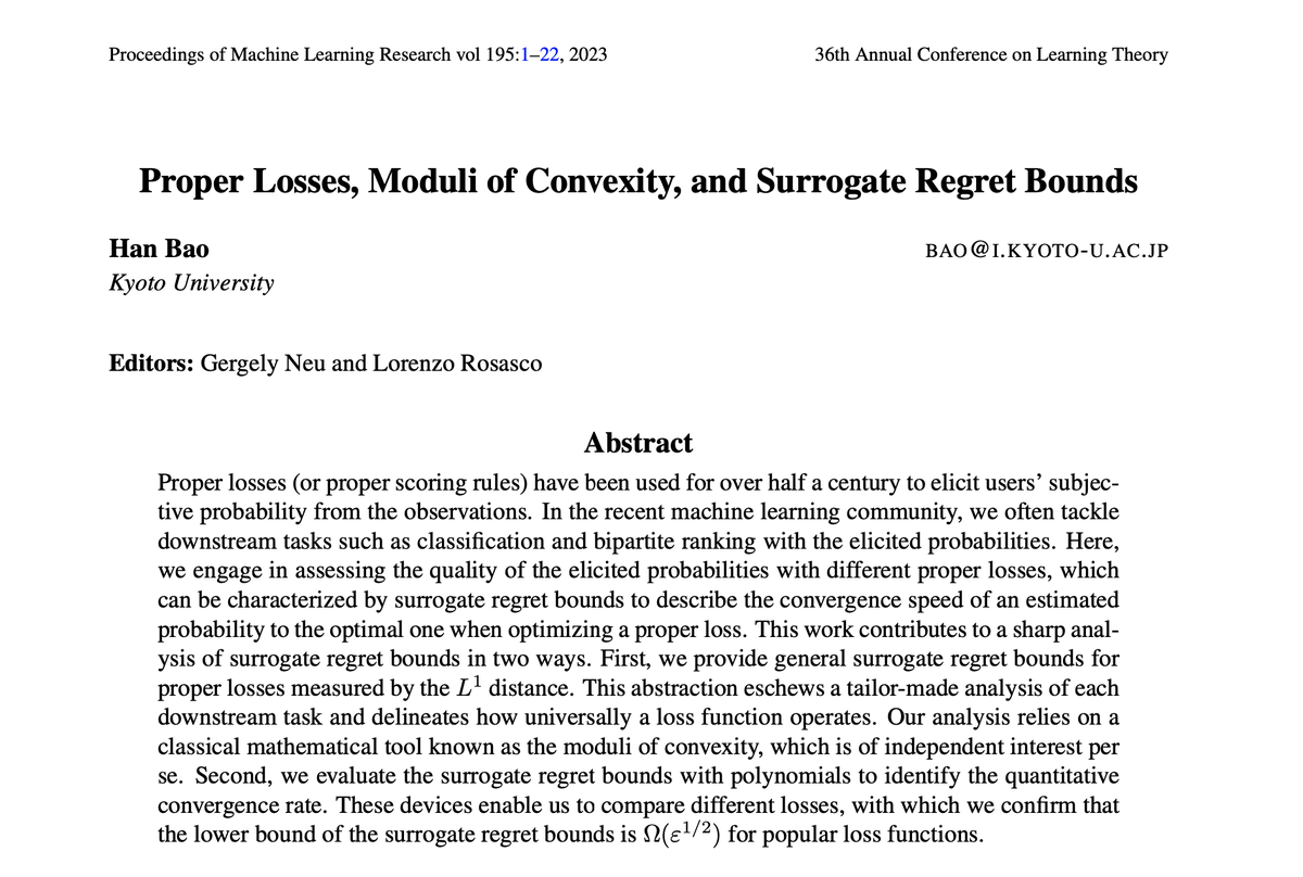 levelfour_'s tweet photo. Recent updates 🙌
💬 Our paper on OT x NLP will appear in #ACL2023 (see https://t.co/h9pRqgcaHL)
🧑‍💻 My solo paper on proper loss x convexity will appear in #COLT2023 (see pic)

Now's the time I need an avatar to be in Toronto 🇨🇦 and Bangalore 🇮🇳 at the same time 🔥🔥 https://t.co/KlKU0RCJz4
